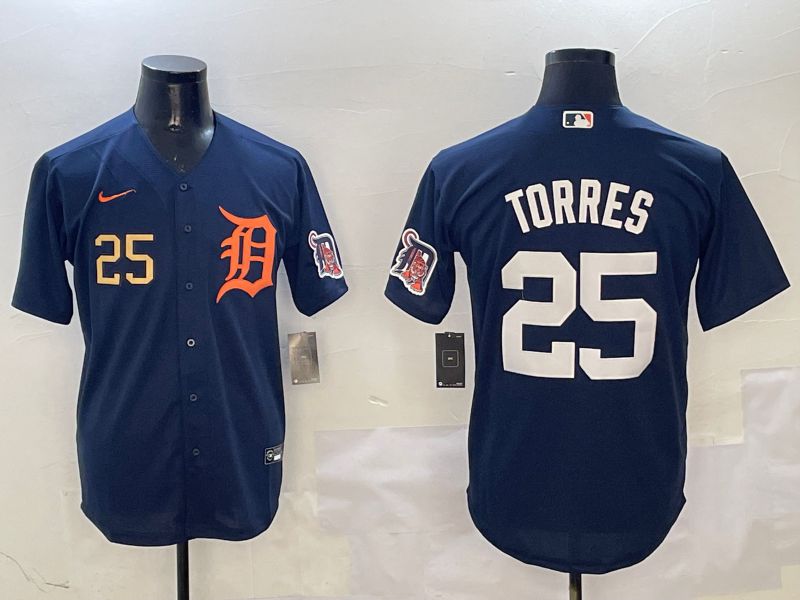 Men Detroit Tigers 25 Torres Drak Blue Game 2025 Nike MLB Jersey style 3124